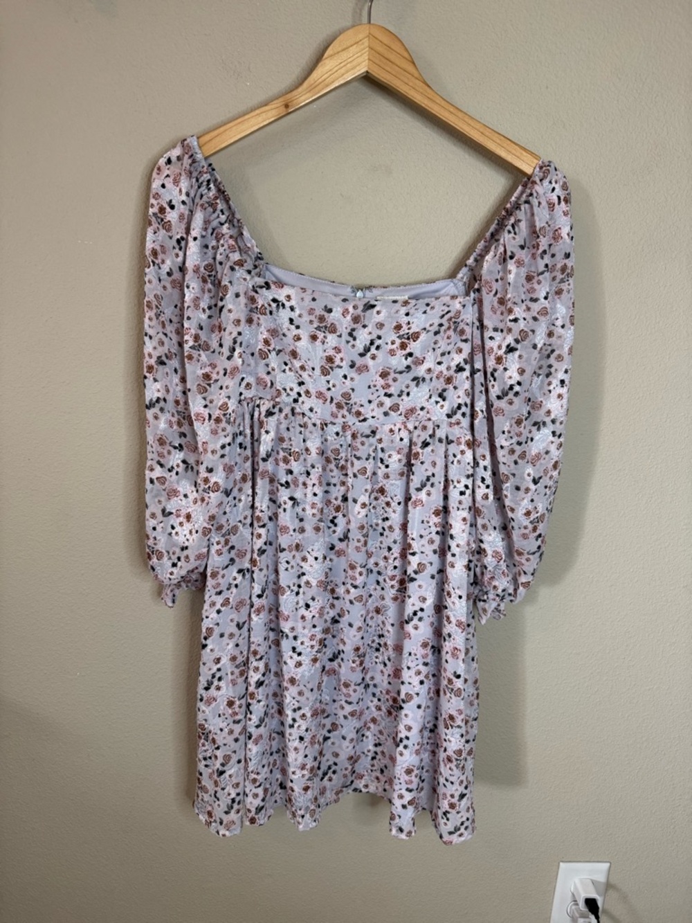 Blue Rain Floral Babydoll Dress Puff Sleeve Cottagecore Medium
